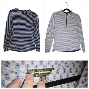 Tommy Bahama Women's Reversible 1/4 Zip Long Sleeve Jacket Blue Floral Size Med